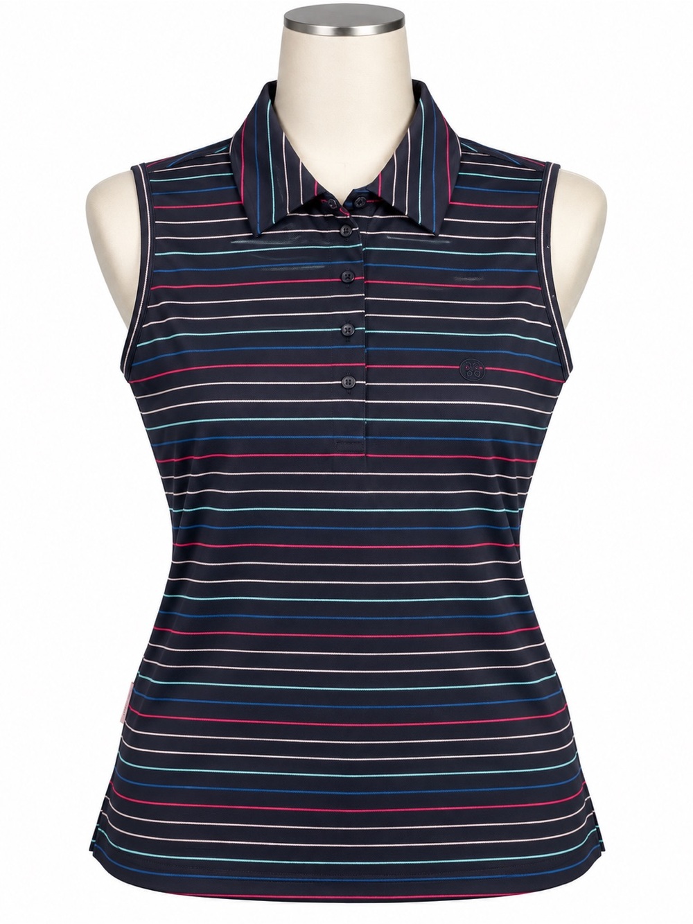 G/FORE Women’s Navy Sleeveless Button-Down Polo with Multi Stripes